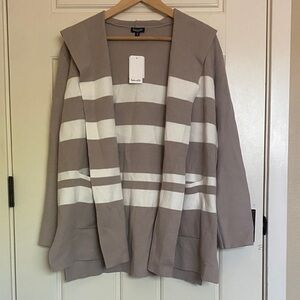 NWT Splendid Taupe and Cream Striped Hooded Open-Front Cardigan